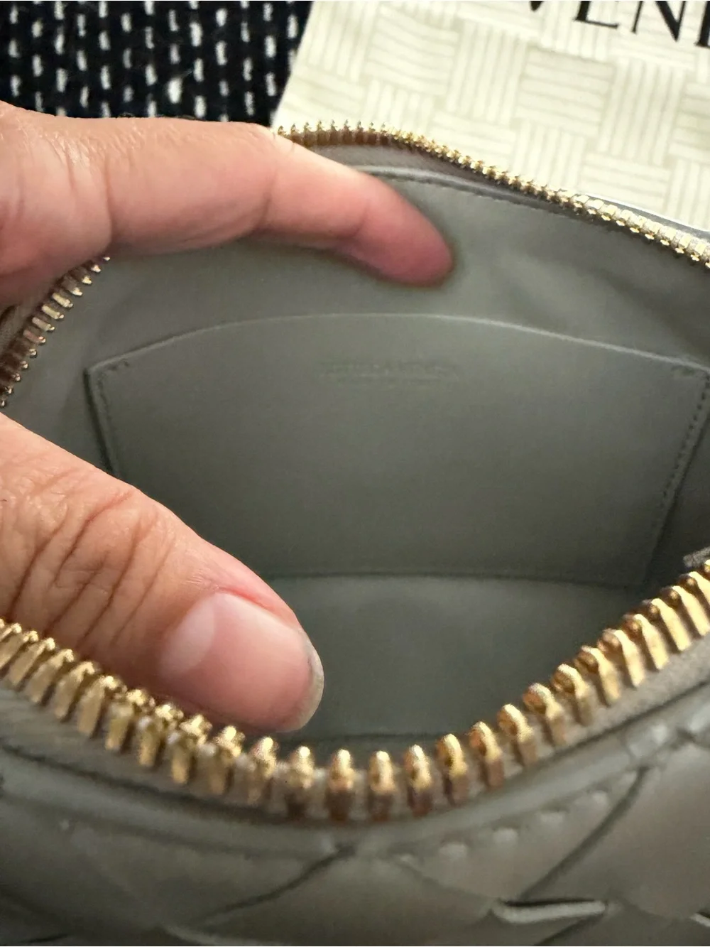 Bottega Veneta Intrecciato Concert Bag in sterling with gold hardware